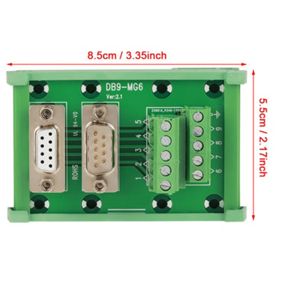 DB9-MG6 DIN Rail Interface Module with Male/Female Connector Breakout Board