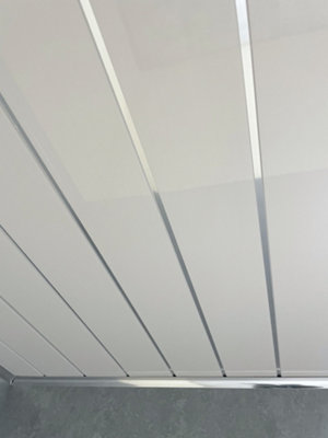 DBS Bathrooms Gloss White Chrome 8mm PVC Bathroom Ceiling Panels Pack ...