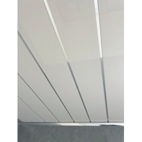 DBS Bathrooms Gloss White Chrome 8mm PVC Bathroom Ceiling Panels Pack of 6 (3.9Sqm)