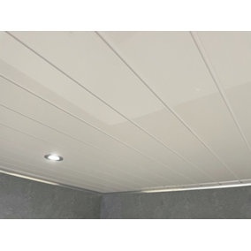 DBS Bathrooms Gloss White Twin Embedded 8mm PVC Bathroom Ceiling Panels Pack of 6 (3.9Sqm)