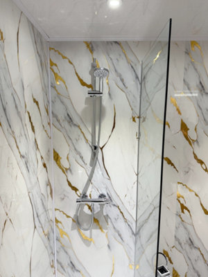DBS Bathrooms Gold White Marble PVC Shower Wall Panel 1m x 2.4m