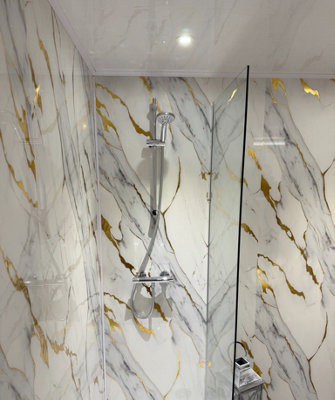 DBS Bathrooms Gold White Marble PVC Shower Wall Panel 1m x 2.4m