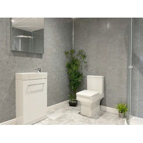 DBS Bathrooms Grey Concrete Matt PVC Bathroom Wall Panels Pack of 6 (3.9Sqm)