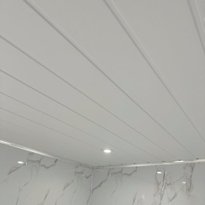 DBS Bathrooms Matt White Twin Embedded 8mm PVC Bathroom Ceiling Panels Pack of 6 (3.9Sqm)