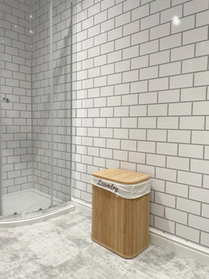 DBS Bathrooms White Metro Tile Effect Gloss PVC Bathroom Wall Panels Pack of 6 (3.9Sqm)