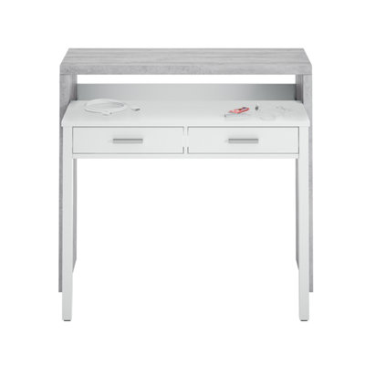 DC - AMBRA Extending Computer Desk with 2 Drawers - White & Cement (H ...