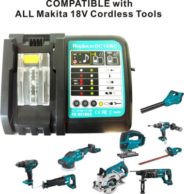 DC18RC Charger for Makita Batteries, BL1830, BL1840