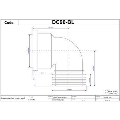 DC90 BL Black 4inch /110mm 90 degree Drain Connector with Boss