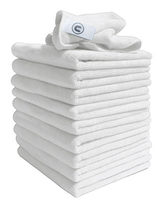 DCS Microfibre Cloth, White, 10-Pack, Large Size: 40x40cm. Super Soft, Streak-Free. Kitchen, Bathrooms, Surfaces, Car.