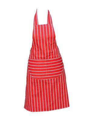 DCS Red Chefs Apron Professional Quality Butchers Kitchen Cooks Restaurant Bistro BBQ School College Double POCKETS 100% Cotton