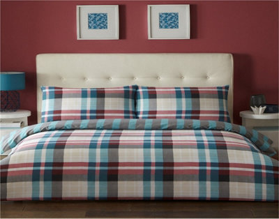 Deacon Chequered Reversible Duvet Cover Bedding Sets | DIY at B&Q