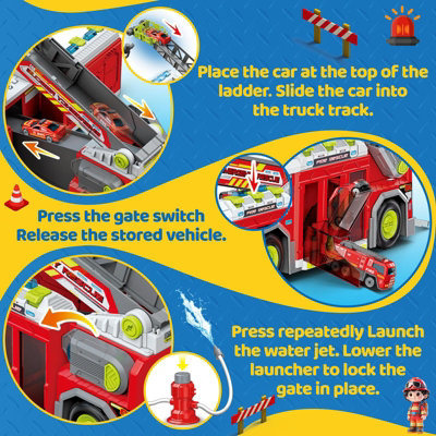 deAO 2-in-1 Transformable Fire Truck Toy for Kids Interactive Fire ...