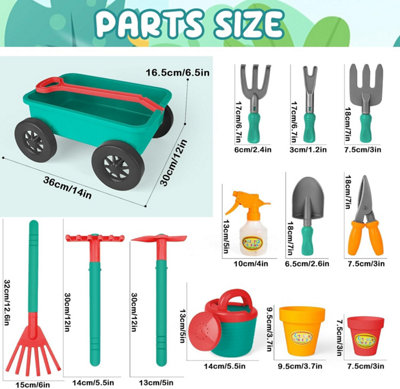 deAO Kids Gardening Set with Wheelbarrow Pull-Along Wagon Outdoor Toy ...