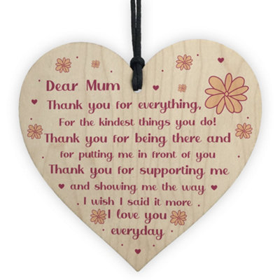 Dear Mum Gift For Mothers Day Birthday Wooden Heart Mum Poem Thank You ...