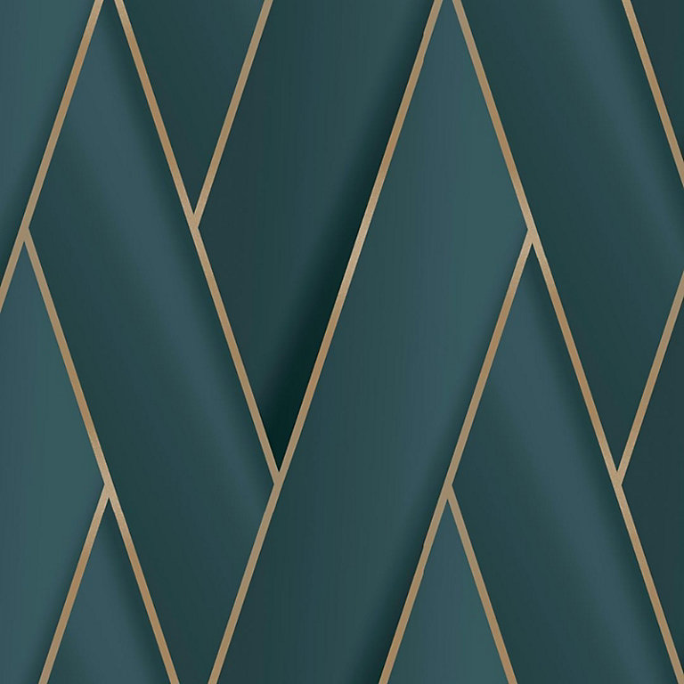 Debona Armando Herringbone lattice Geometric Motif Geo Metallic Vinyl  Wallpaper Green Gold 2122 | DIY at B&Q