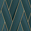 Debona Armando Herringbone lattice Geometric Motif Geo Metallic Vinyl Wallpaper Green Gold 2122