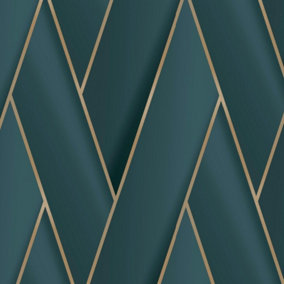 Debona Armando Herringbone lattice Geometric Motif Geo Metallic Vinyl Wallpaper Green Gold 2122