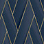 Debona Armando Herringbone lattice Geometric Motif Geo Metallic Vinyl Wallpaper Navy Blue Gold 2121
