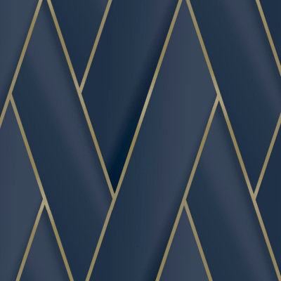 Debona Armando Herringbone lattice Geometric Motif Geo Metallic Vinyl Wallpaper Navy Blue Gold 2121