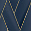 Debona Armando Herringbone lattice Geometric Motif Geo Metallic Vinyl Wallpaper Navy Blue Gold 2121