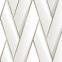 Debona Armando Herringbone lattice Geometric Motif Geo Metallic Vinyl Wallpaper White Gold 2120