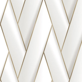 Debona Armando Herringbone lattice Geometric Motif Geo Metallic Vinyl Wallpaper White Gold 2120