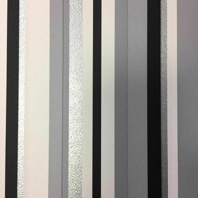 Debona Barcode Striped Wallpaper Grey Black White Silver Lines Metallic Textured