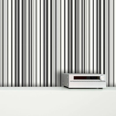 Debona Barcode Striped Wallpaper Grey Black White Silver Lines Metallic Textured