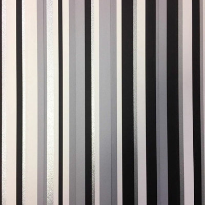 Debona Barcode Striped Wallpaper Grey Black White Silver Lines Metallic Textured