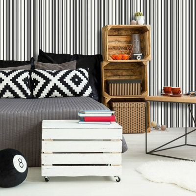 Debona Barcode Striped Wallpaper Grey Black White Silver Lines Metallic Textured
