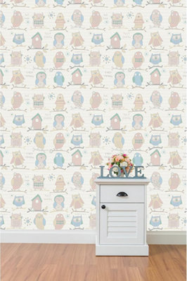 Debona Children Cartoon Birds Wallpaper Twit Twoo Beige 6344