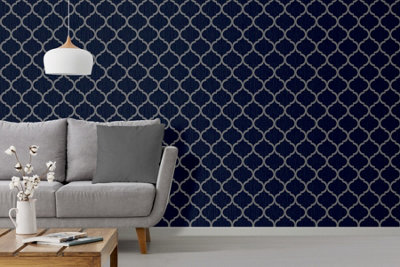 Debona Crystal Trellis Navy Wallpaper 8894