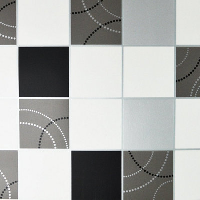 Debona Dotty Tiles Black & Silver Wallpaper 2670