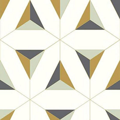 Debona Elisir Large Geometric Design White Black Green Paste The Wall Wallpaper