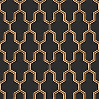 Debona Fabric Touch Black Gold Trellis Wallpaper Modern Luxury Textured Vinyl