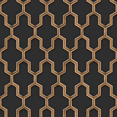 Debona Fabric Touch Black Gold Trellis Wallpaper Modern Luxury Textured Vinyl