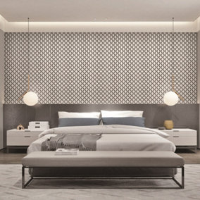 Debona Fabric Touch Geometric Diamond Wallpaper Black Grey 9112