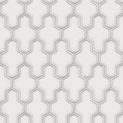 Debona Fabric Touch White Silver Trellis Wallpaper Modern Luxury Textured Vinyl