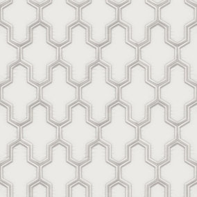 Debona Fabric Touch White Silver Trellis Wallpaper Modern Luxury Textured Vinyl