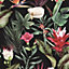 Debona Flora Wallpaper Floral Leaf Tropical Leaves Jungle Red Green Black 5070