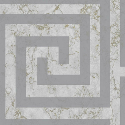 Debona Geometric Greek Key Marble Grey Washable Luxury Wallpaper 4018