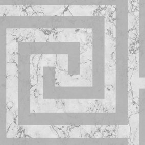 Debona Geometric Greek Key Marble Silver Washable Luxury Wallpaper 4020