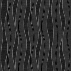 Debona Glitter Wave Black Silver Wallpaper Textured Embossed Glamorous Modern