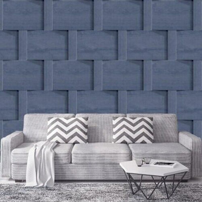 Debona Harrow Weave Wood Clever Shading Panel Blue Wallpaper 6737