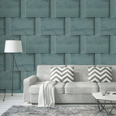 Debona Harrow Wood Panel Wallpaper Green 6736 DIY at B&Q