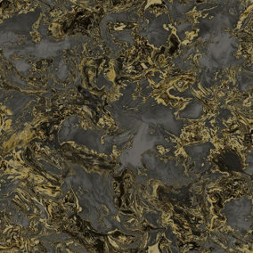 Debona Heavyweight Liquid Marble Embossed Black / Gold  Washable Wallpaper 6362