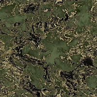 Debona Heavyweight Liquid Marble Embossed Green / Gold Washable Wallpaper 6358