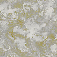 Debona Heavyweight Liquid Marble Embossed Grey / Gold Washable Wallpaper 6361