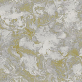 Debona Heavyweight Liquid Marble Embossed Grey / Gold Washable Wallpaper 6361