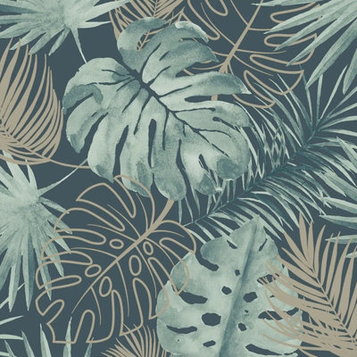 Debona Laguna Tropical Wallpaper Vinyl Green Gold Glitter Palm Leaf Jungle 6370